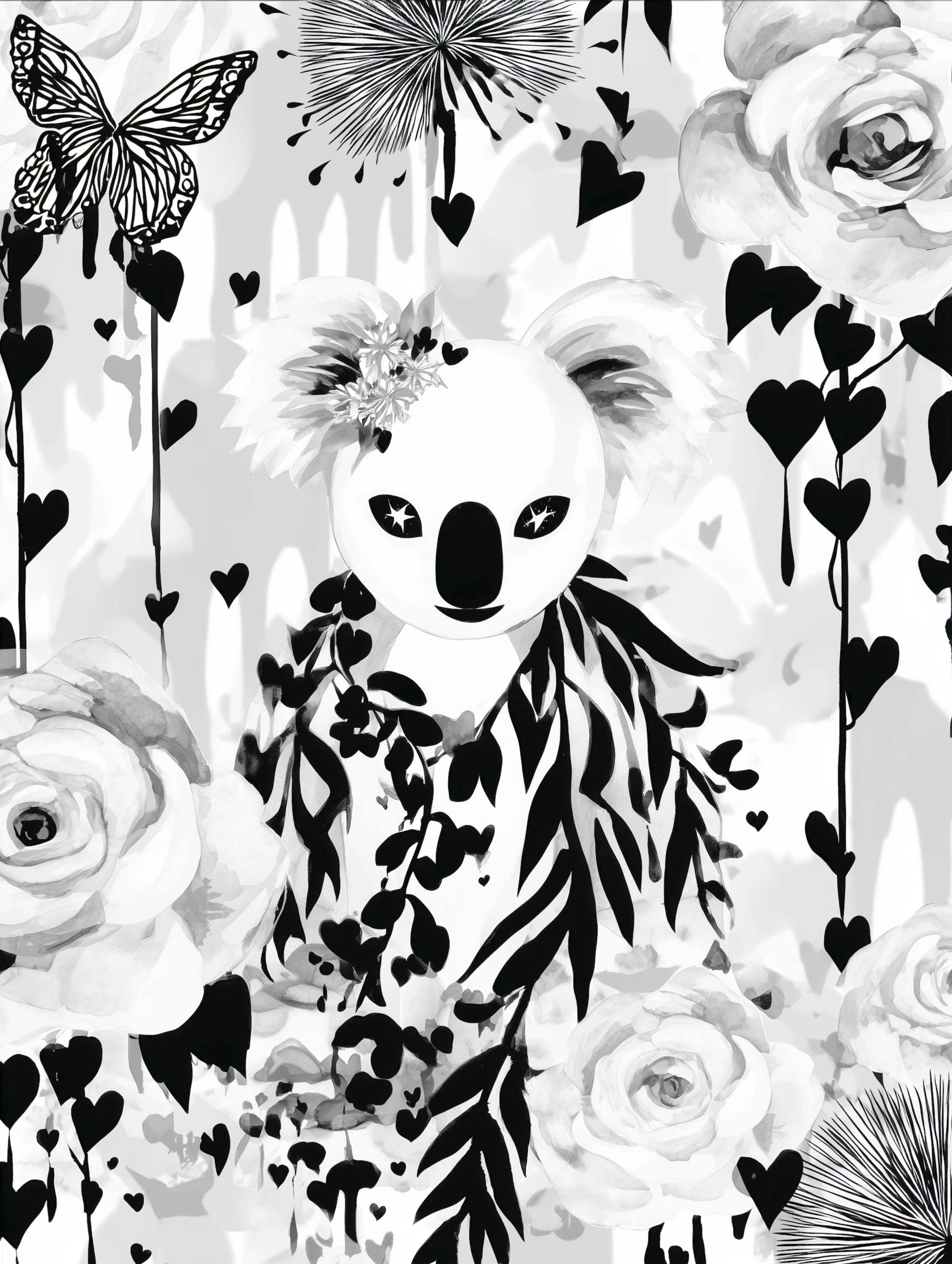 Free printable koala coloring page for adults featuring vine coat koala coloring sheet